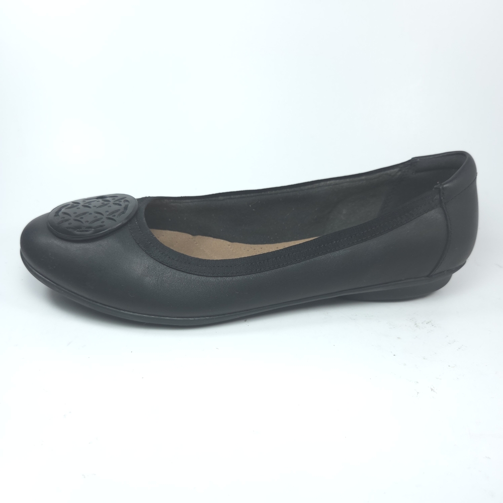 Clarks Sara Willow Black Leather Ballet Flats W 9 - Picture 2 of 14